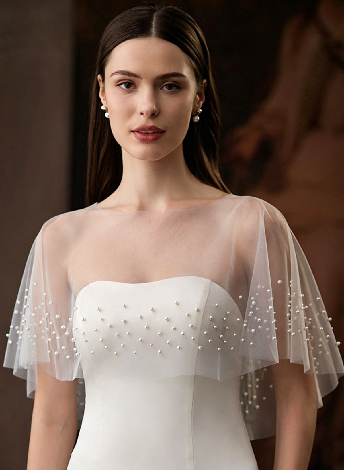 Pullover Tulle Shawl With Beading