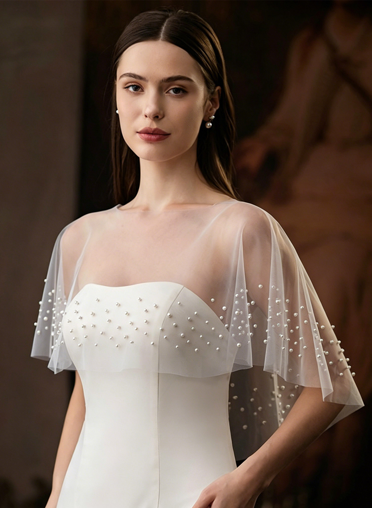 Pullover Tulle Shawl With Beading