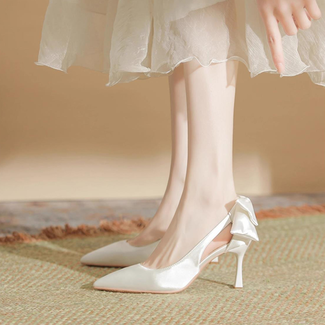 High Heel Satin Point Toe Wedding Shoes With Bowknot