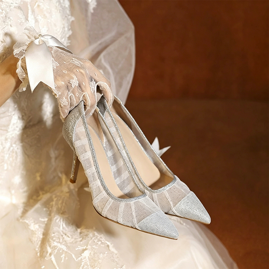 High Heel Lace Point Toe Wedding Shoes
