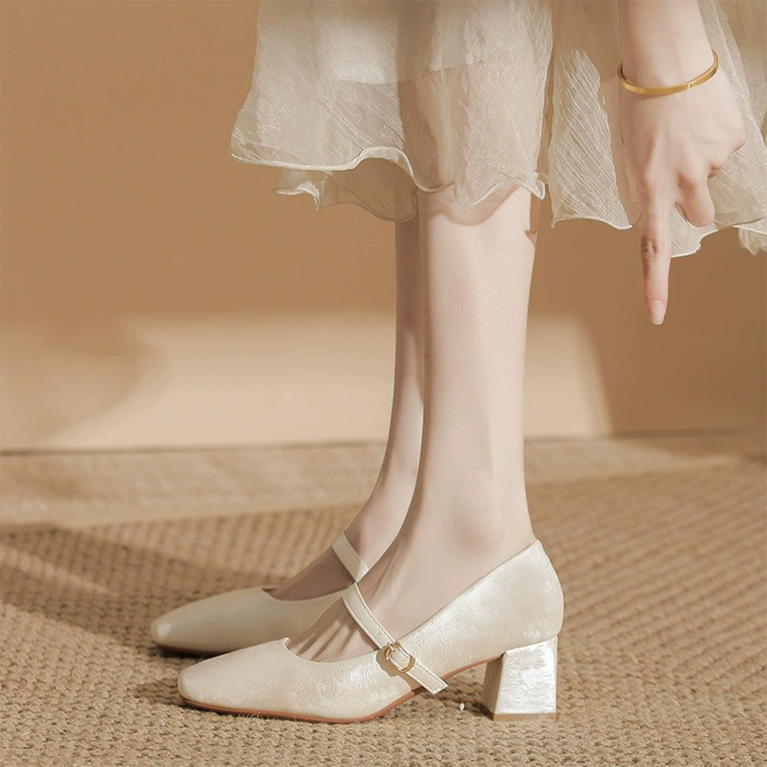 Chunky Heel Silk Satin Square Toe Wedding Shoes