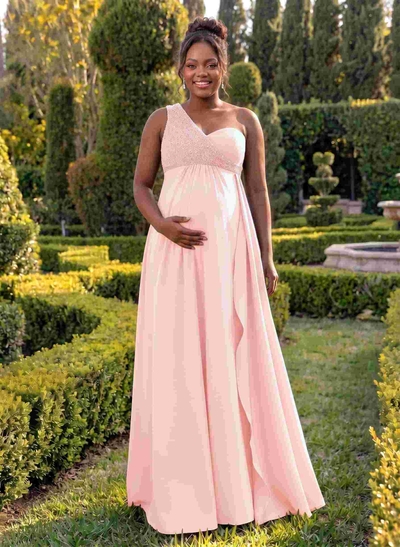 A-Line One-Shoulder Sleeveless Floor-Length Elastic Satin Bridesmaid Dresses With Sequins