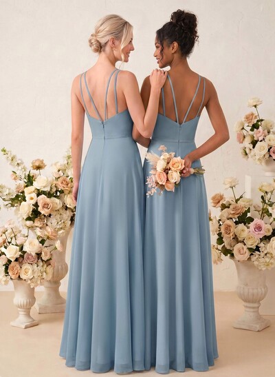 A-Line Scoop Neck Sleeveless Floor-Length Chiffon Bridesmaid Dresses