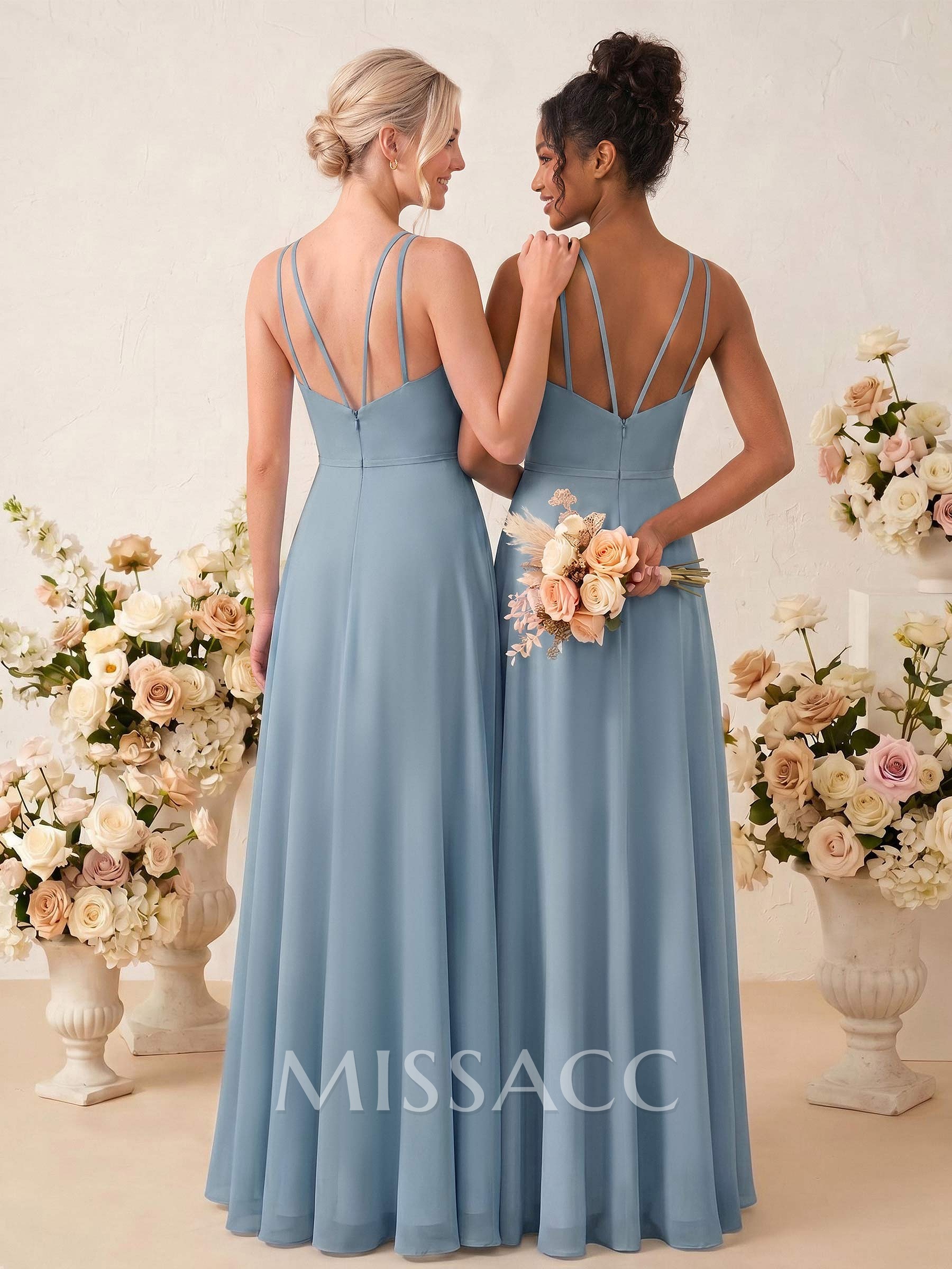 A-Line Scoop Neck Sleeveless Floor-Length Chiffon Bridesmaid Dresses