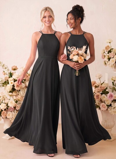 A-Line Scoop Neck Sleeveless Maxi Chiffon Bridesmaid Dresses