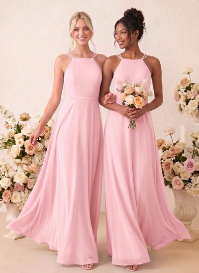 A-Line Scoop Neck Sleeveless Floor-Length Chiffon Bridesmaid Dresses