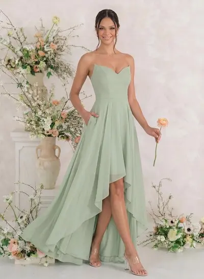 A-Line Sweetheart Sleeveless Asymmetrical Satin Bridesmaid Dresses
