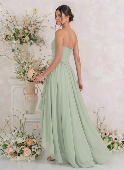 A-Line Sweetheart Sleeveless Asymmetrical Satin Bridesmaid Dresses