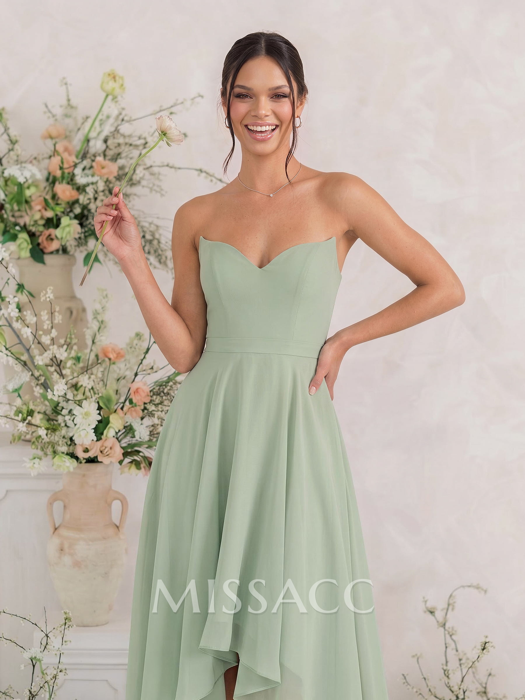 A-Line Sweetheart Sleeveless Asymmetrical Satin Bridesmaid Dresses