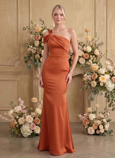 Trumpet/Mermaid One-Shoulder Sleeveless Floor-Length Satin Bridesmaid Dresses