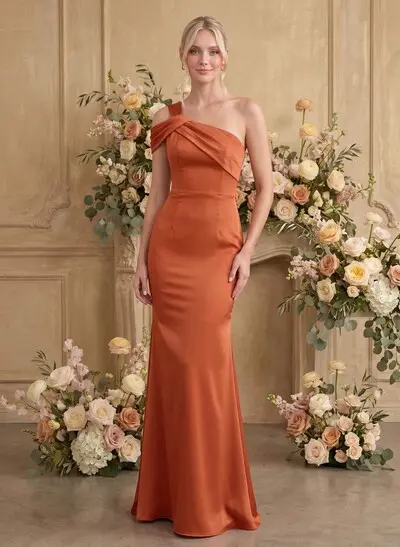 Trumpet/Mermaid One-Shoulder Sleeveless Floor-Length Satin Bridesmaid Dresses