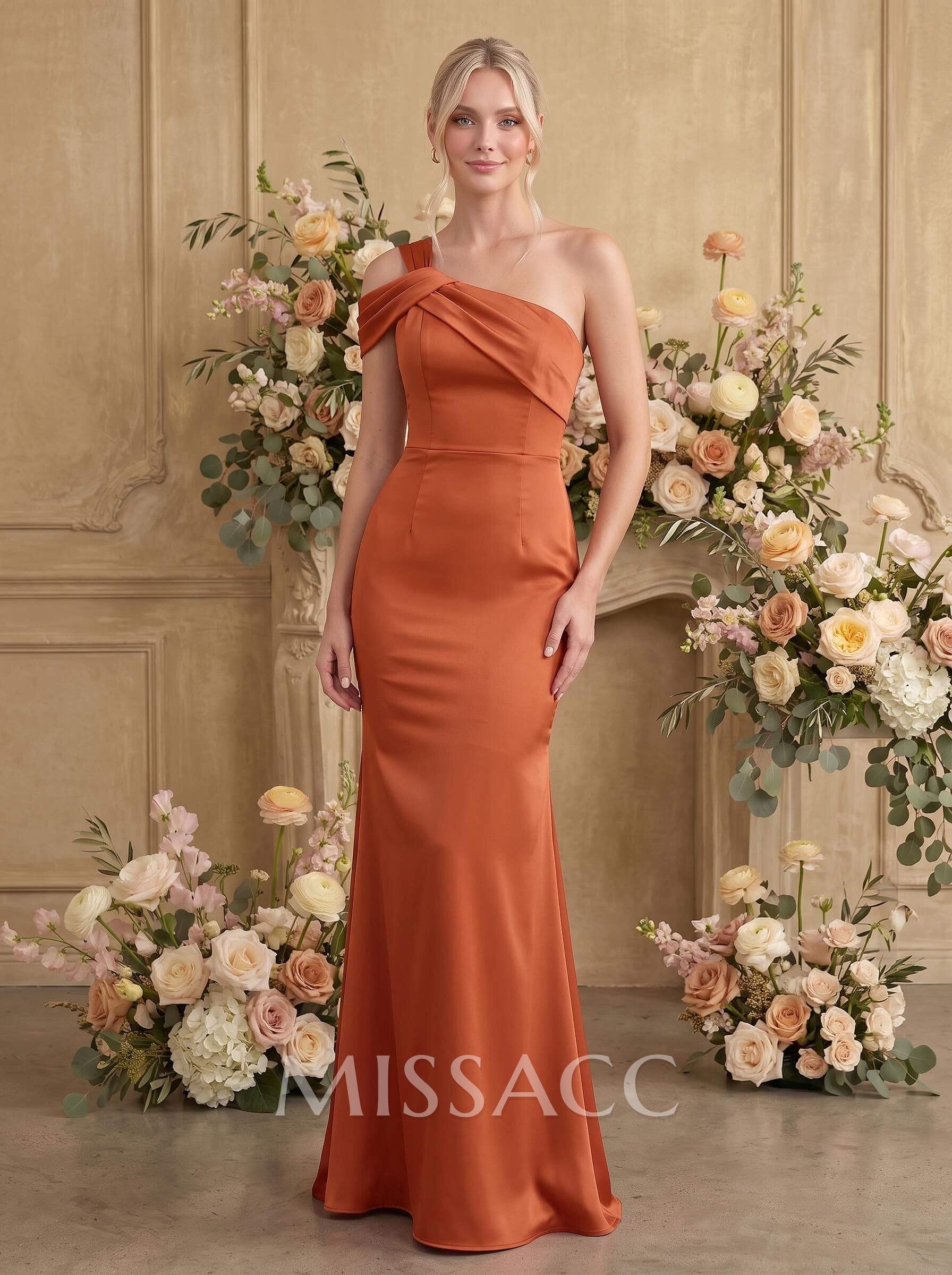 Trumpet/Mermaid One-Shoulder Sleeveless Floor-Length Satin Bridesmaid Dresses