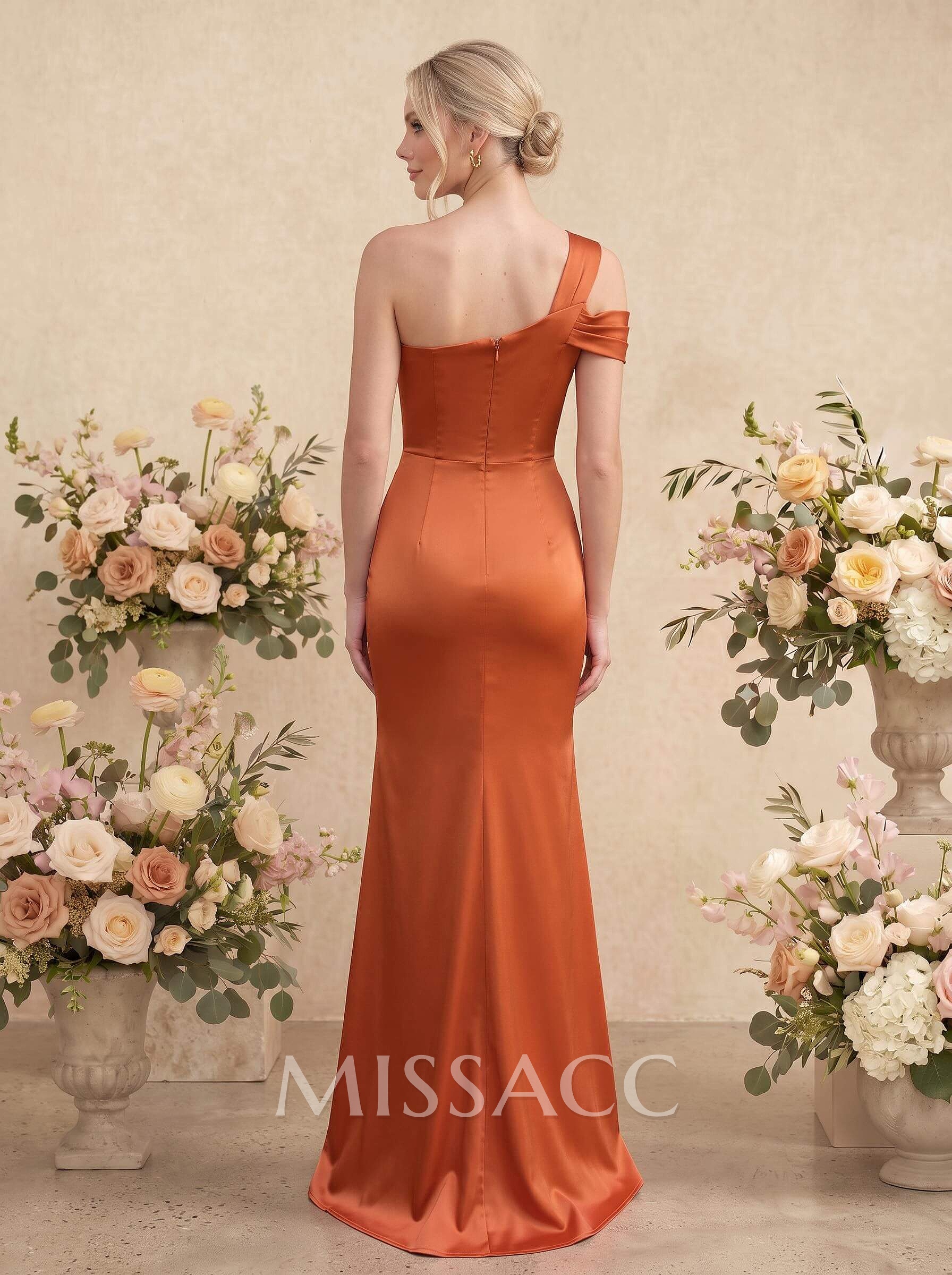 Trumpet/Mermaid One-Shoulder Sleeveless Floor-Length Satin Bridesmaid Dresses