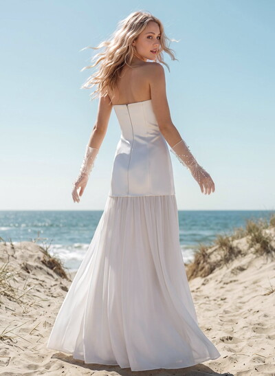 A-Line Strapless Sleeveless Floor-Length Chiffon/Satin Bridesmaid Dresses