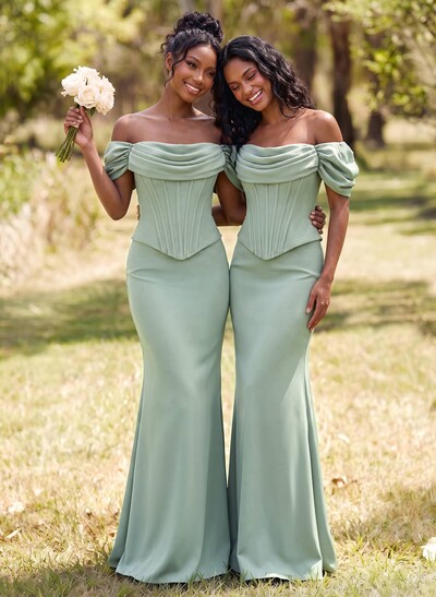 Sheath/Column Off-The-Shoulder Sleeveless Floor-Length Elastic Satin Bridesmaid Dresses