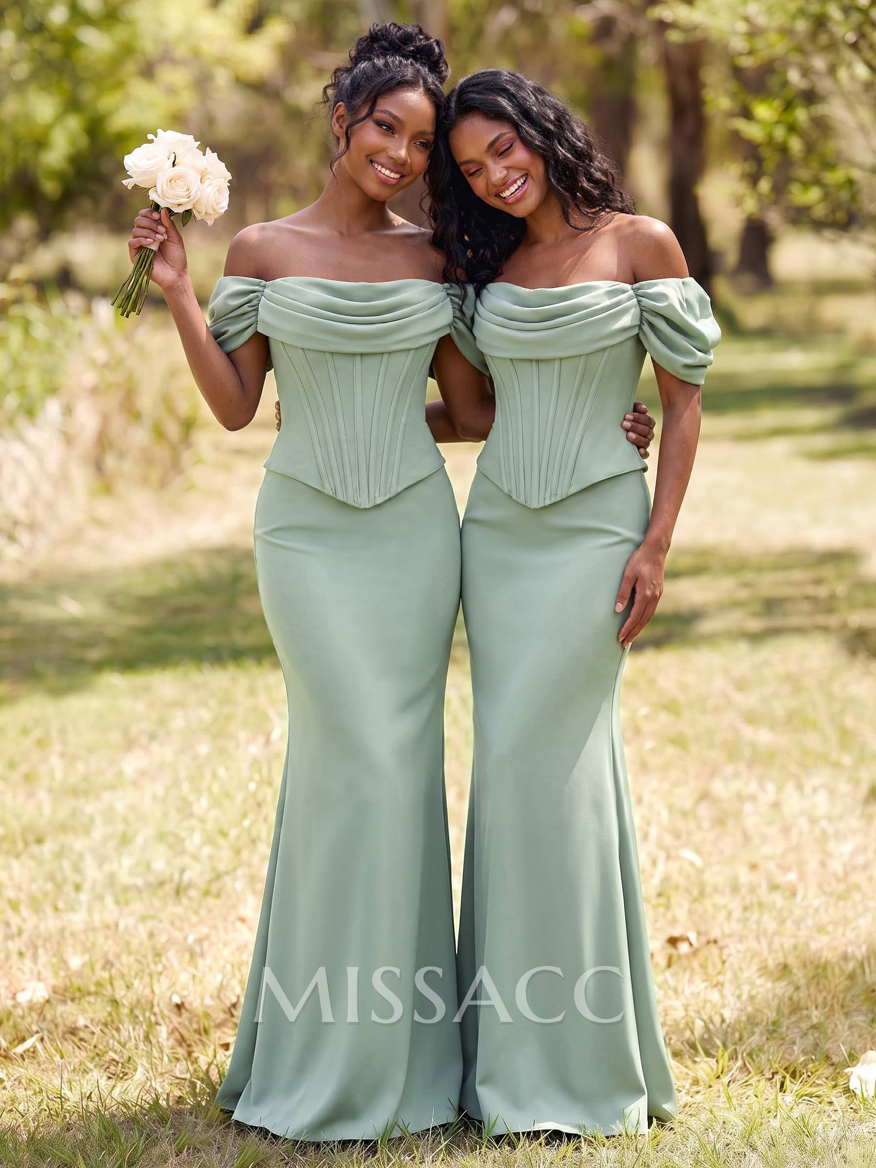Sheath/Column Off-The-Shoulder Sleeveless Floor-Length Elastic Satin Bridesmaid Dresses