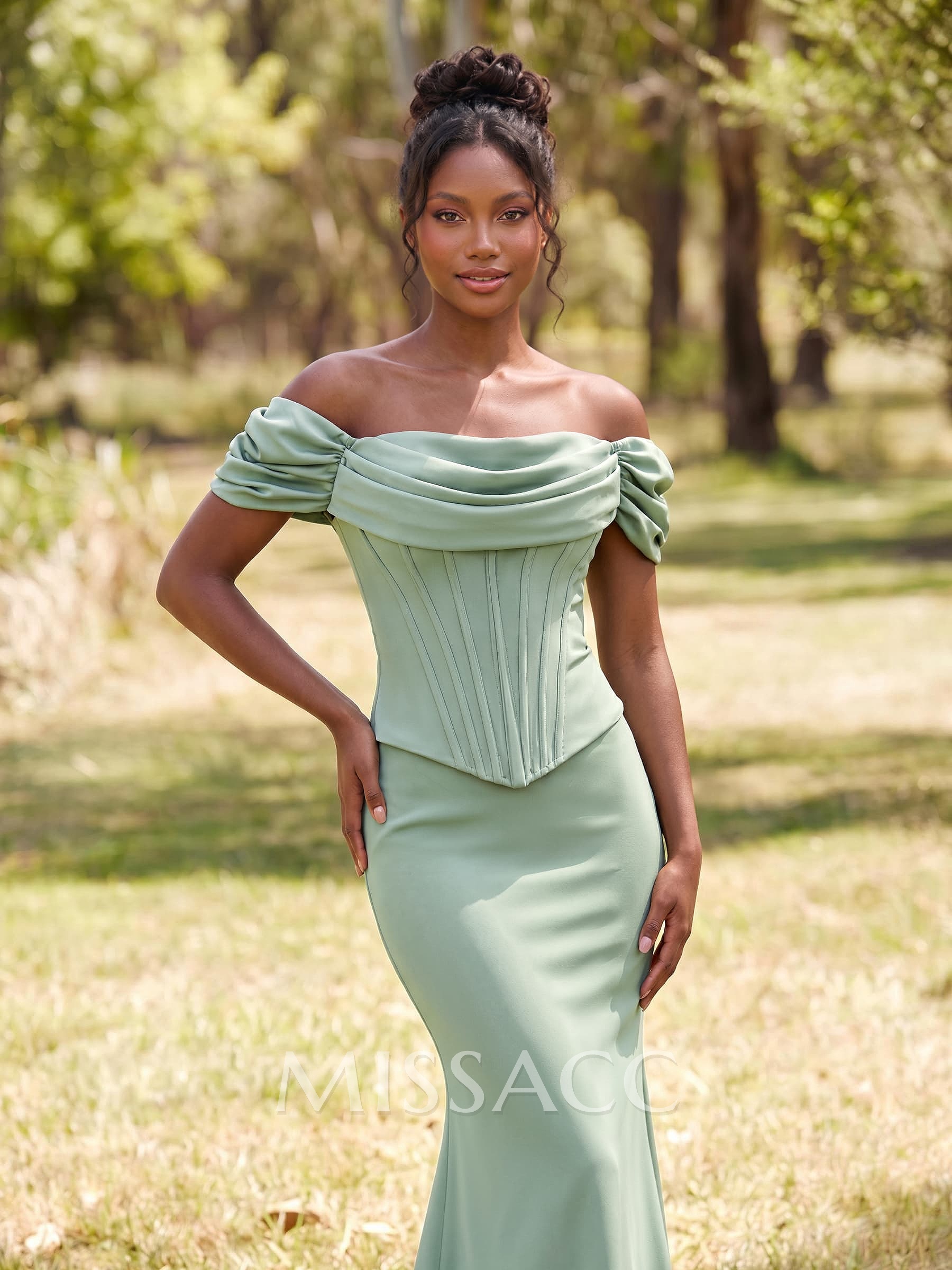 Sheath/Column Off-The-Shoulder Sleeveless Floor-Length Elastic Satin Bridesmaid Dresses