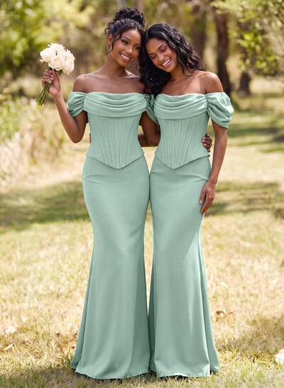 Sheath/Column Off-The-Shoulder Sleeveless Floor-Length Elastic Satin Bridesmaid Dresses