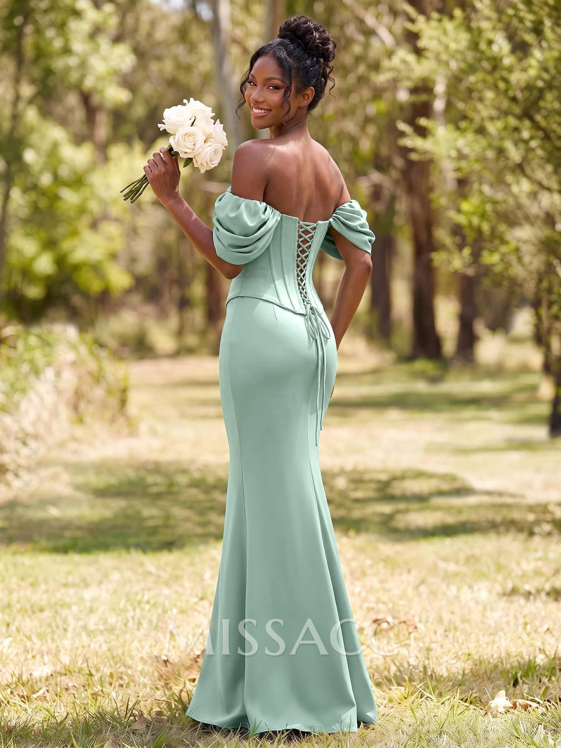 Sheath/Column Off-The-Shoulder Sleeveless Floor-Length Stretch Satin Bridesmaid Dresses