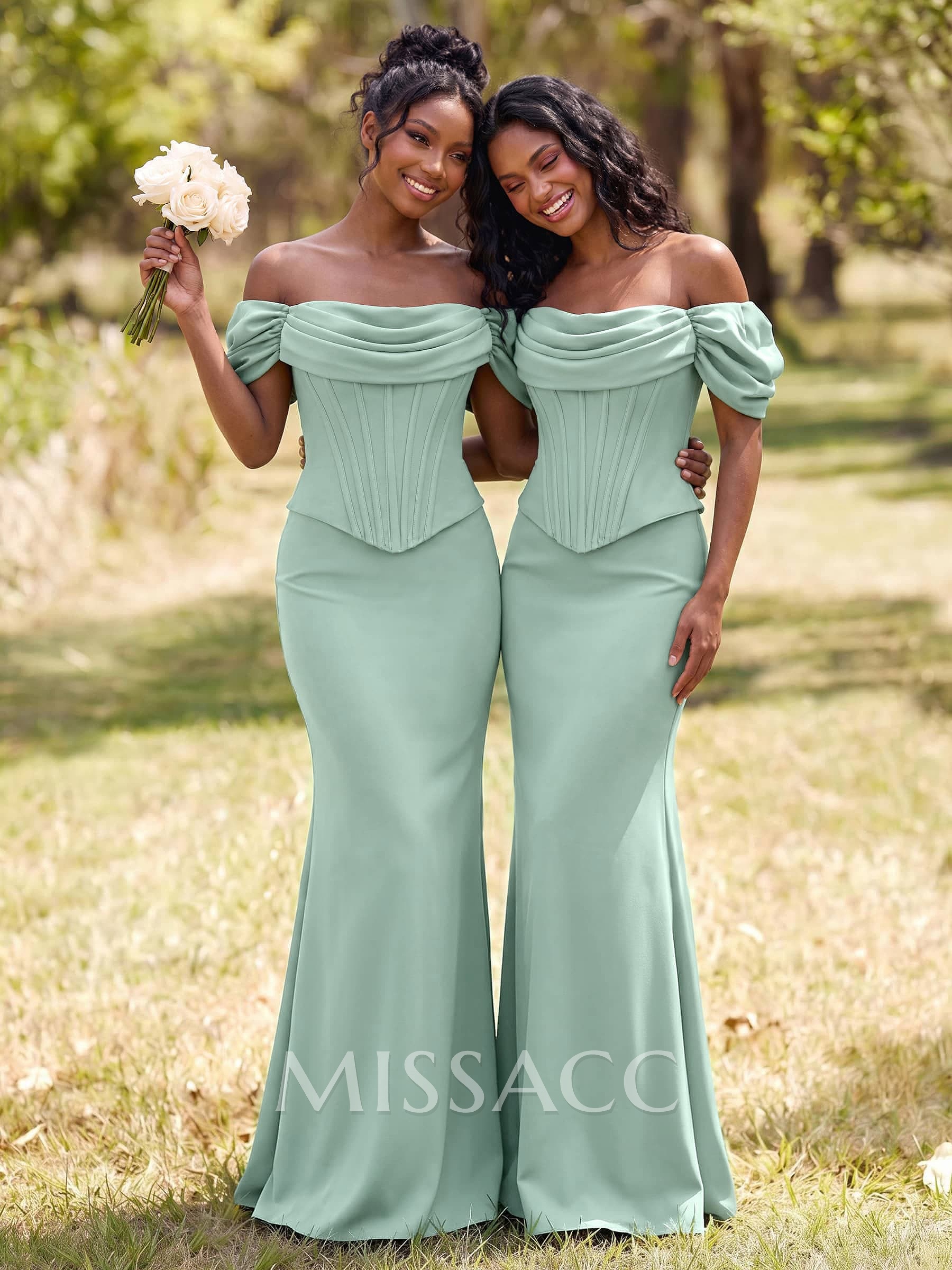 Sheath/Column Off-The-Shoulder Sleeveless Floor-Length Stretch Satin Bridesmaid Dresses
