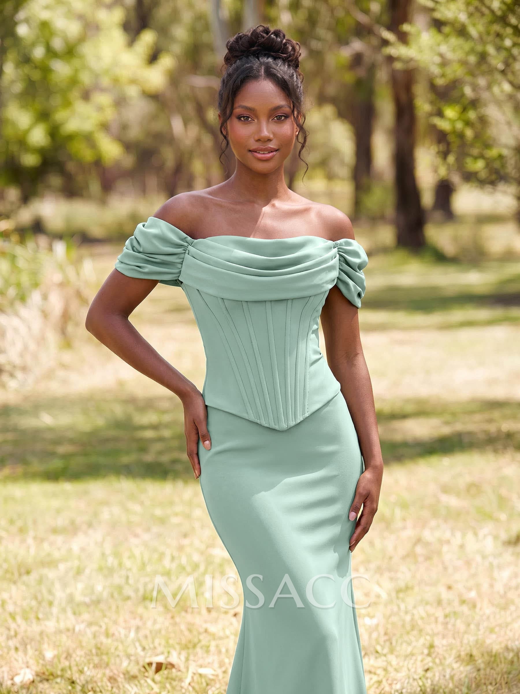 Sheath/Column Off-The-Shoulder Sleeveless Floor-Length Stretch Satin Bridesmaid Dresses
