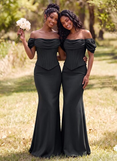 Sheath/Column Off-The-Shoulder Sleeveless Floor-Length Stretch Satin Bridesmaid Dresses