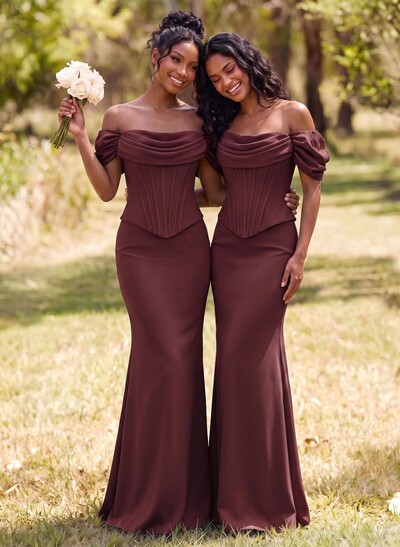 Sheath/Column Off-The-Shoulder Sleeveless Floor-Length Elastic Satin Bridesmaid Dresses