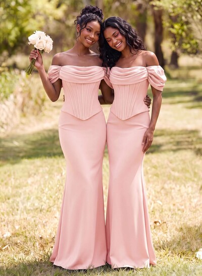 Sheath/Column Off-The-Shoulder Sleeveless Floor-Length Elastic Satin Bridesmaid Dresses