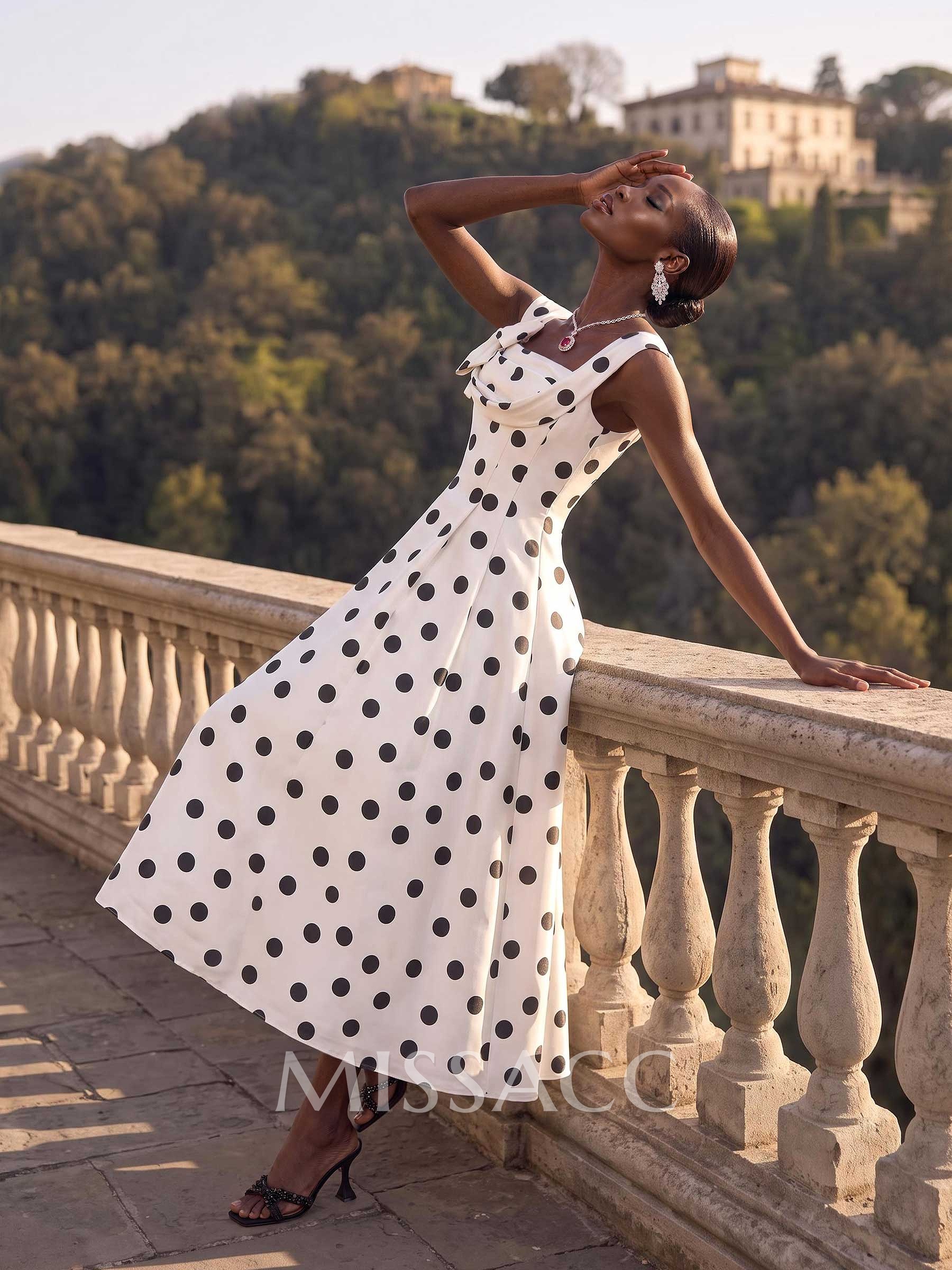 A-Line Square Neckline Sleeveless Tea-Length Satin Cocktail Dresses With Bow