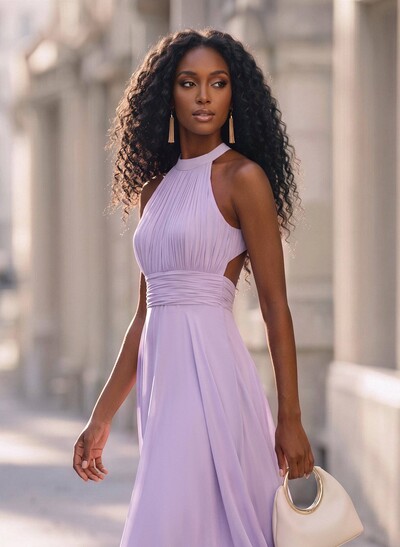 A-Line Halter Sleeveless Asymmetrical Chiffon Cocktail Dresses With Back Hole