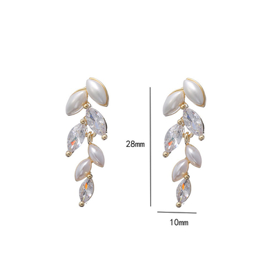 French Style Leaf Pearl Stud Earrings