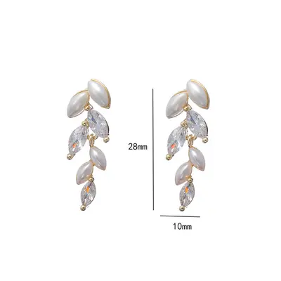French Style Leaf Pearl Stud Earrings