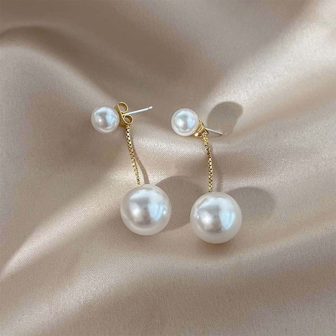 French Style Pearl Long Tassel Stud Earrings