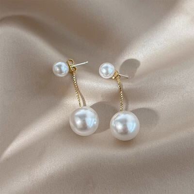 French Style Pearl Long Tassel Stud Earrings