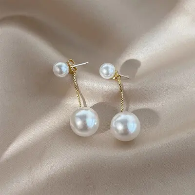 French Style Pearl Long Tassel Stud Earrings