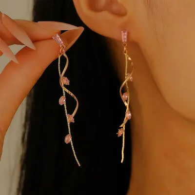 Long Twisted Design Dangle Earrings