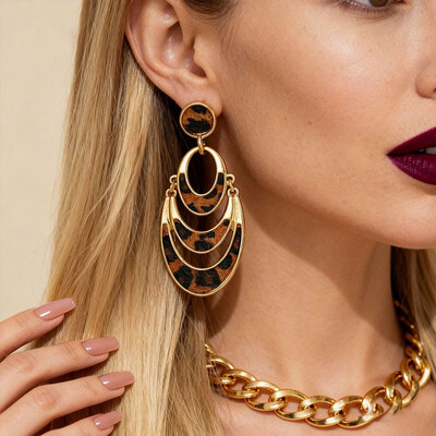 Multi Layer Hollow Leopard Print Drop Earrings