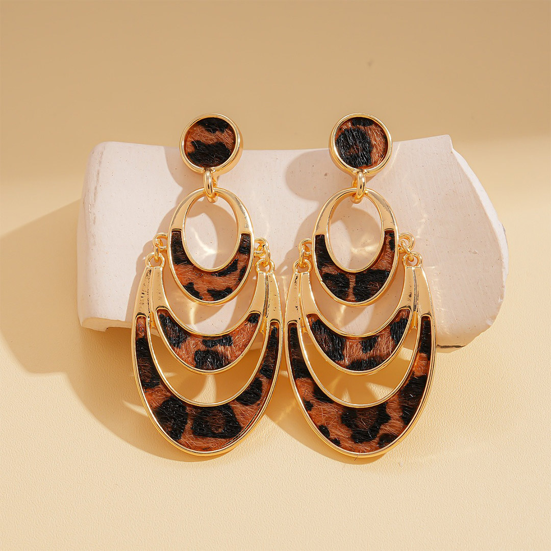 Multi Layer Hollow Leopard Print Drop Earrings