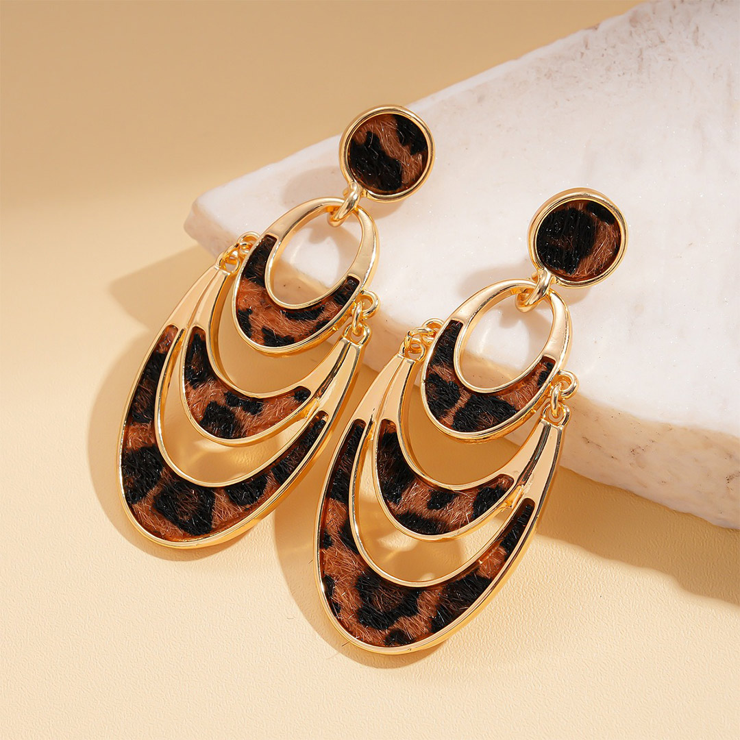 Multi Layer Hollow Leopard Print Drop Earrings
