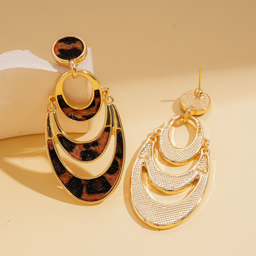 Multi Layer Hollow Leopard Print Drop Earrings