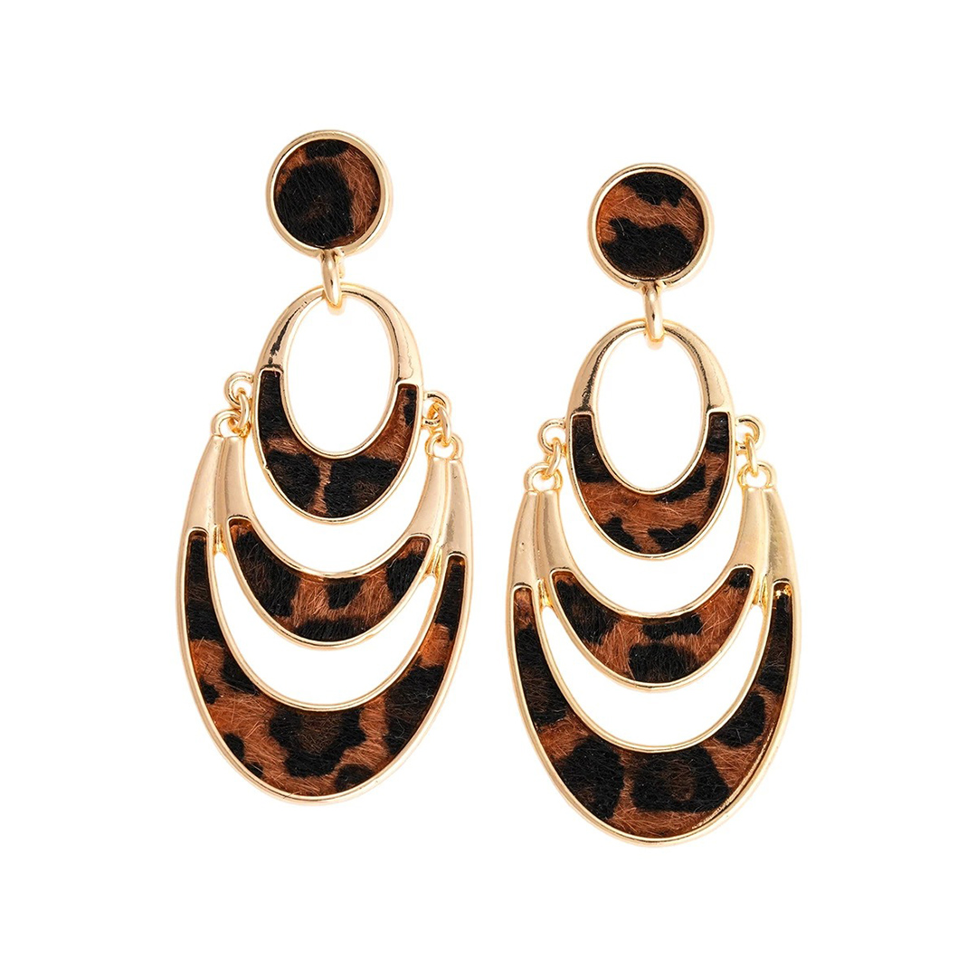 Multi Layer Hollow Leopard Print Drop Earrings