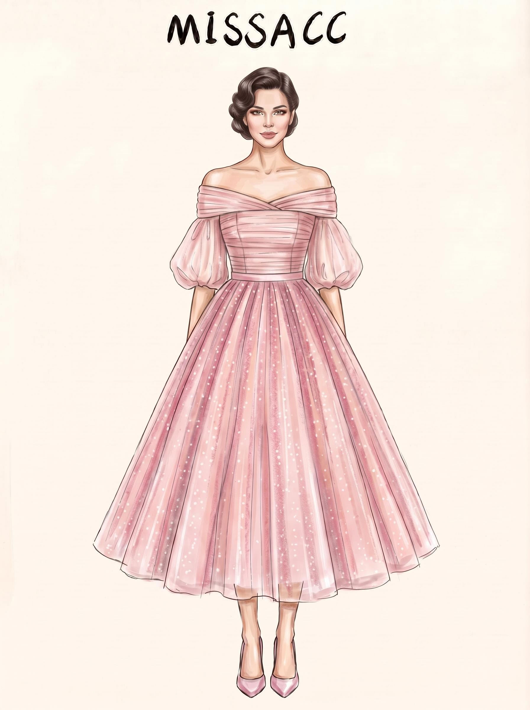 Ball-Gown Off-The-Shoulder Short Sleeves Ankle-Length Tulle Evening Dresses