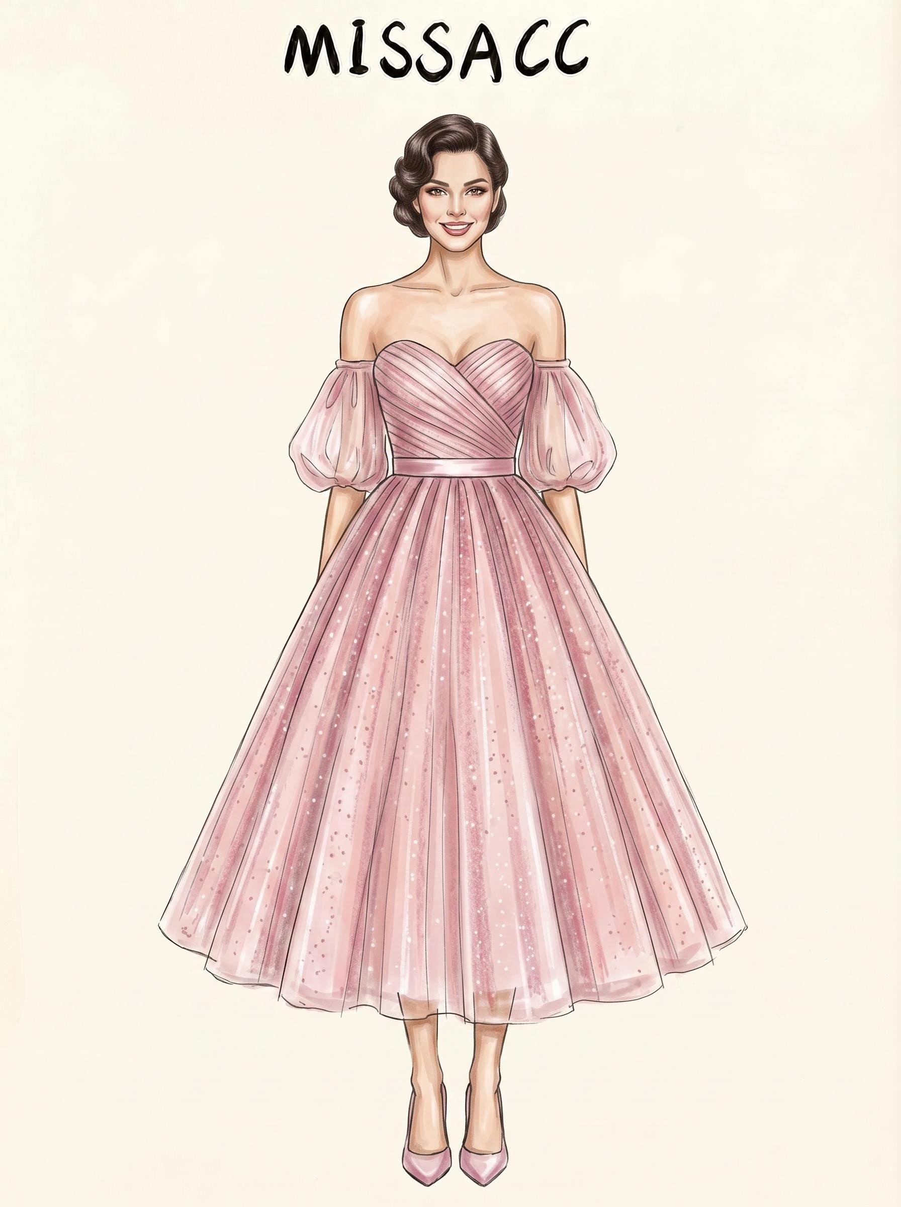 Ball-Gown Off-The-Shoulder Short Sleeves Ankle-Length Tulle Evening Dresses