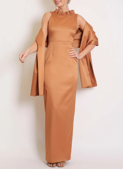 Sheath/Column High Neck Sleeveless Floor-Length Satin Evening Dresses With Back Slit