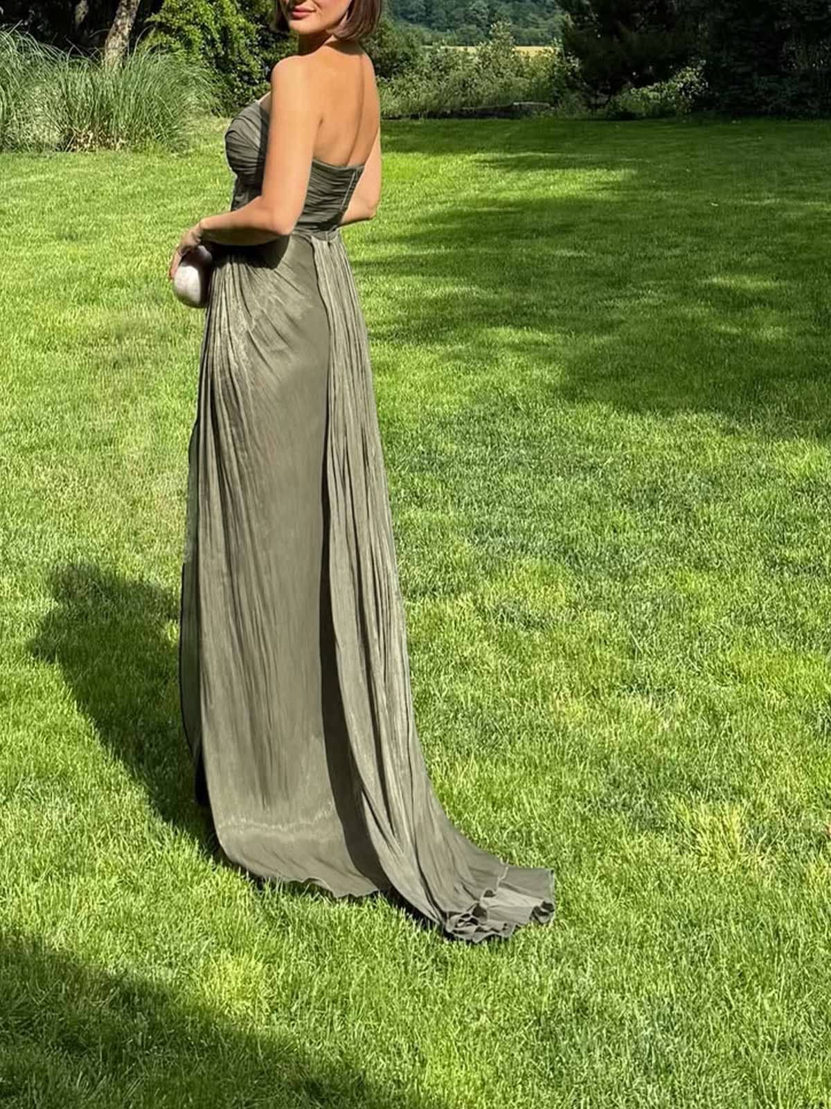 Sheath/Column Sweetheart Sleeveless Sweep Train Evening Dresses With Split Front/Pleated