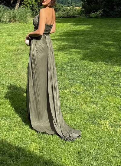 Sheath/Column Sweetheart Sleeveless Sweep Train Evening Dresses With Split Front/Pleated