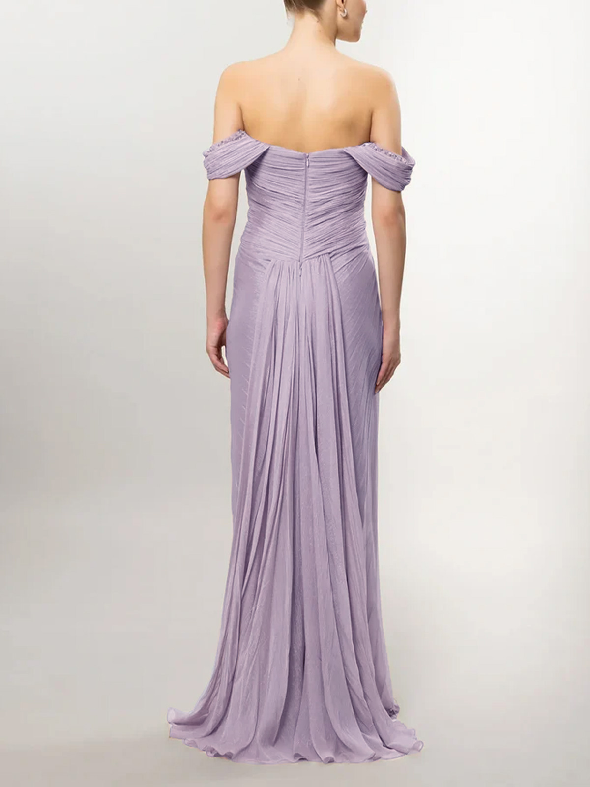 Sheath/Column Off-The-Shoulder Sweep Train Evening Dresses With Split Front/Pleated