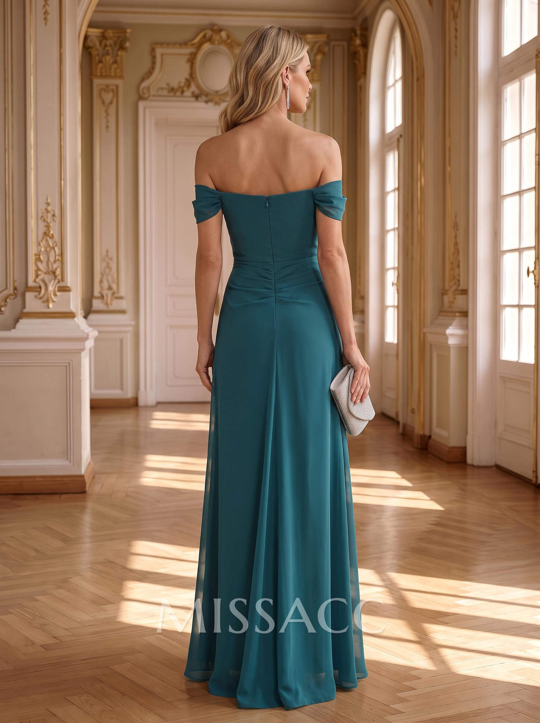 Sheath/Column Off-The-Shoulder Sleeveless Floor-Length Chiffon Evening Dresses