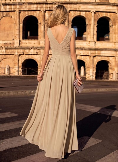 A-Line V-Neck Sleeveless Floor-Length Chiffon Evening Dresses