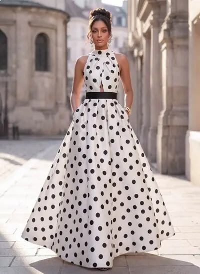 A-Line Halter Sleeveless Floor-Length Satin Evening Dresses With Floral-Print